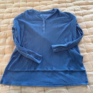 Casual Blue Long Sleeve Henley Top
